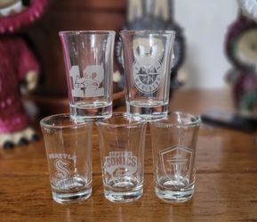 Laser engraved shot glass and slate coaster sets