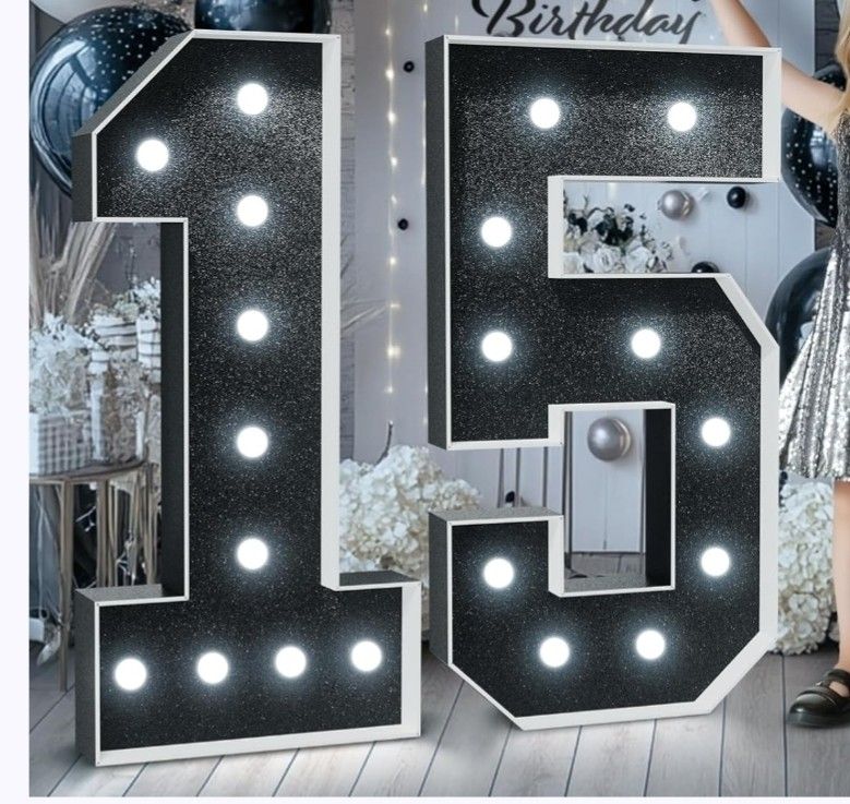 Large 15th Birthday Decorations for Her Him 4FT Light Up Numbers White Anniversary Party Decor Big Backdrop Foam Cardboard Number 15