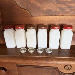 Vintage Milk Glass Spice Jars Set