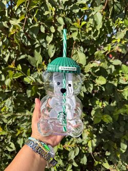 Cute Bear Glass Tumbler with Lid and Straw, 20 oz