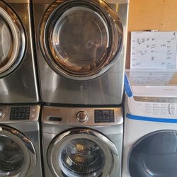 Samsung Stainless Steel Front Load Washer And Stackable Gas Dryer Set Both With Steam 