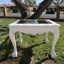 Beautiful White Carved Glass Top Table  (Read Description)