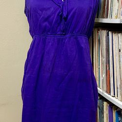 Old Navy Solid Dark Purple Sleeveless Dress Cotton Blend Ruffle Neck Women's S