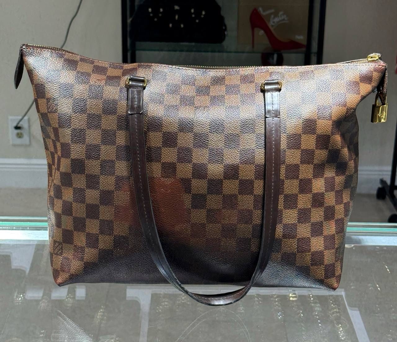 LOUIS VUITTON N41012 Damier Iena PM Tote Shoulder Bag Ebene Brown Auth W/ Damier Ebene Clutch