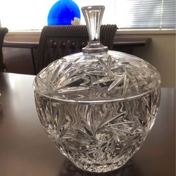  Vintage Beautiful German leads Crystal Punch  Bowl With Lid 