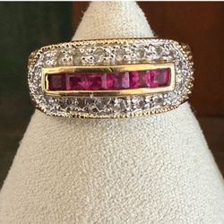 Thailand Stamped Statement Ring with pink Channel-Set Stones