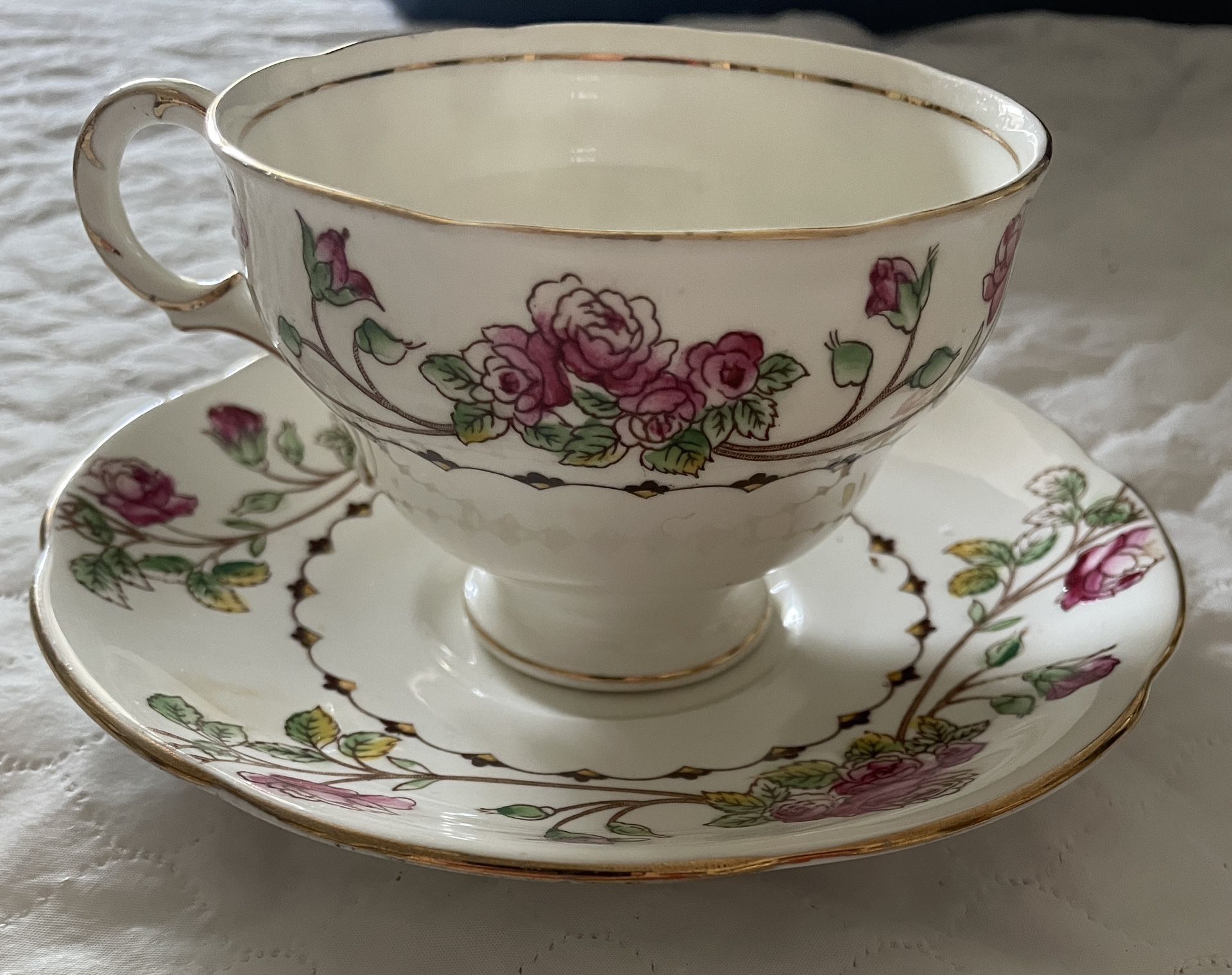 Vintage Adderley floral bone china Tea Cup & Saucer- Pink Flowers 