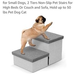 Dog Stairs with Storage, Foldable Dog Steps for Small Dogs, 2 Tiers Non-Slip Pet Stairs