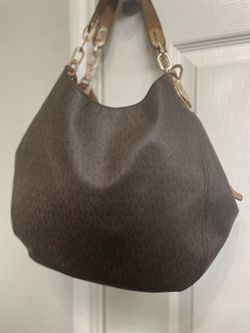 Michael Kors Purse Dark Brown Leather Material - Gold MK Charm