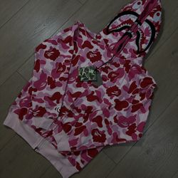 Bape PINKColor Camo Shark Double Hoodie Zip Up Size ( SMALL)