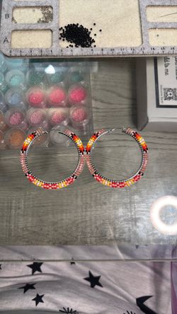 Rose gold beaded hoop earrings