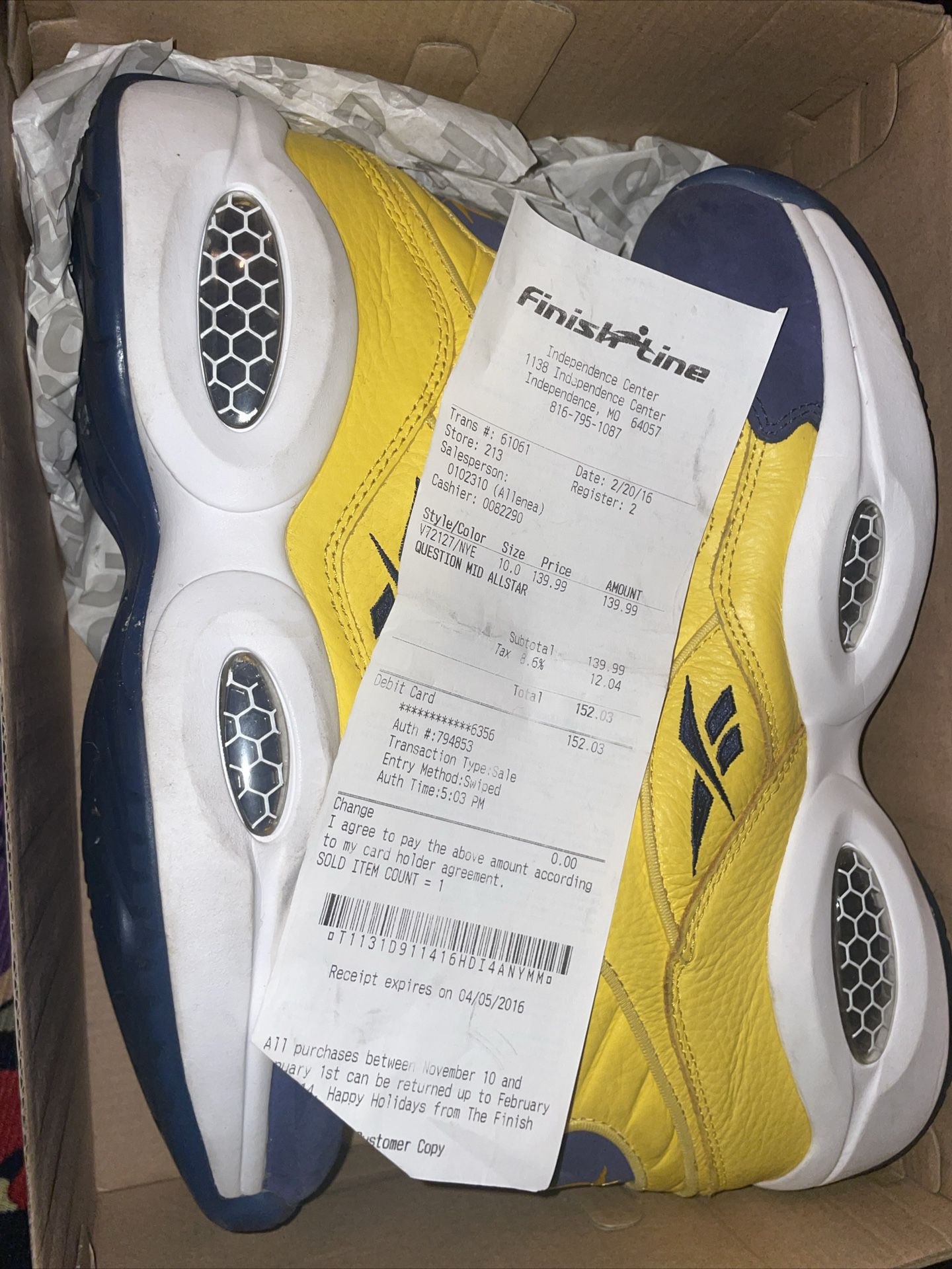 Reebok OG Question Iverson All Star Game Yellow Mid Basketball Shoes Mens Sz 10