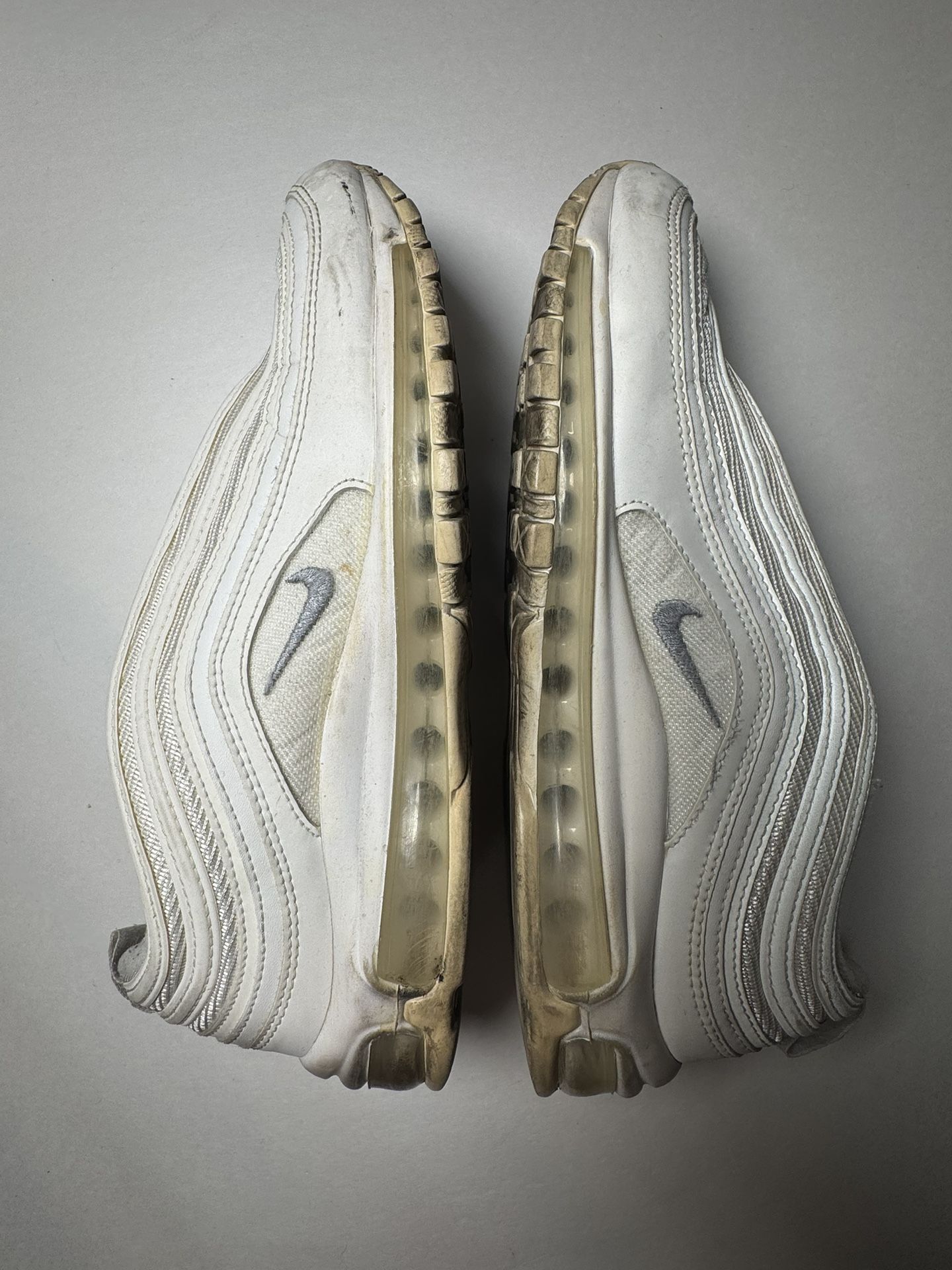 Pre Owned Fair No Insoles No Box Oxidation Yellowing Nike Air Max 97 Triple White Men Size 9
