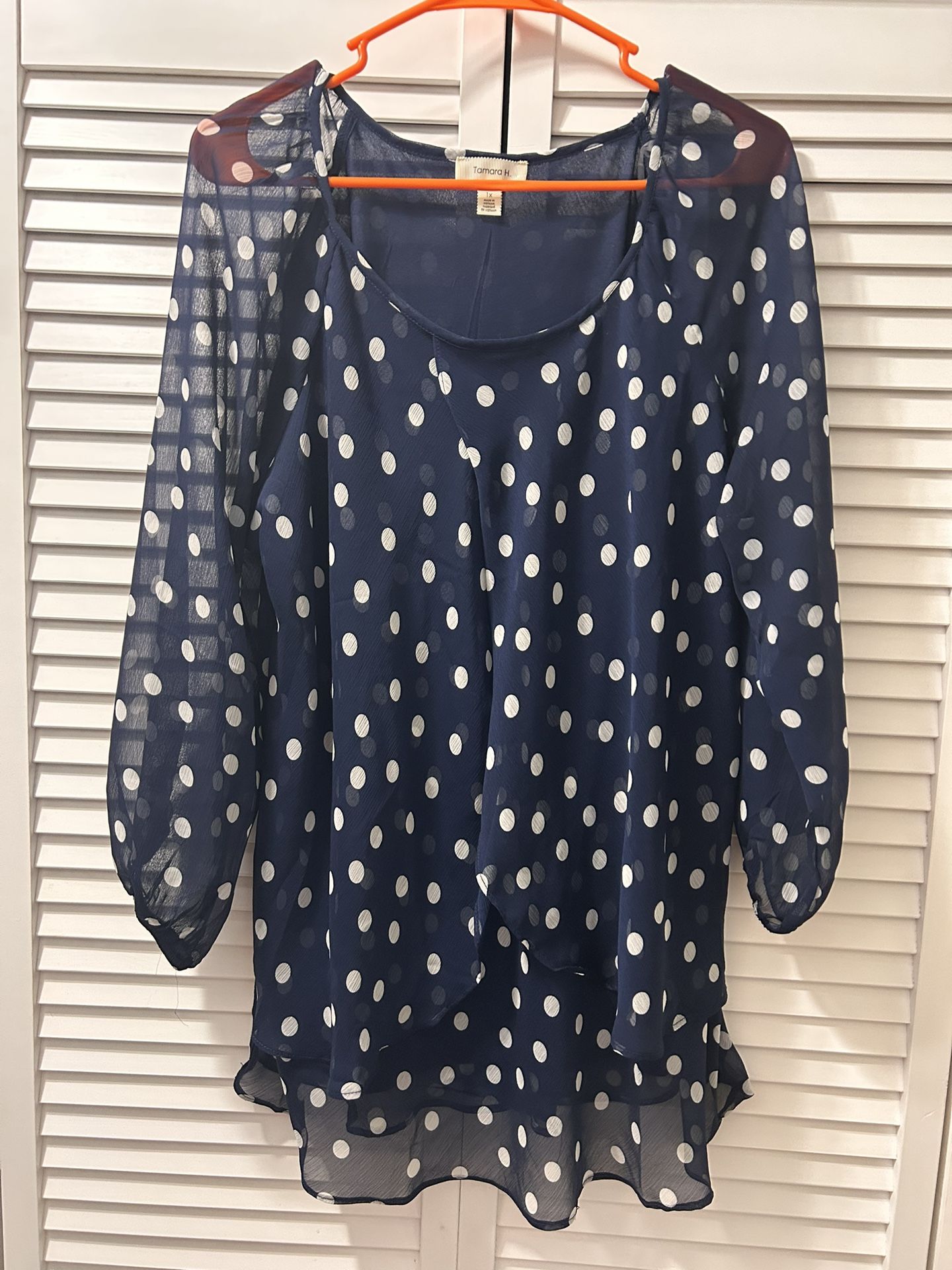 Navy And White Polka Dot Top. 1 X. New No Tags  