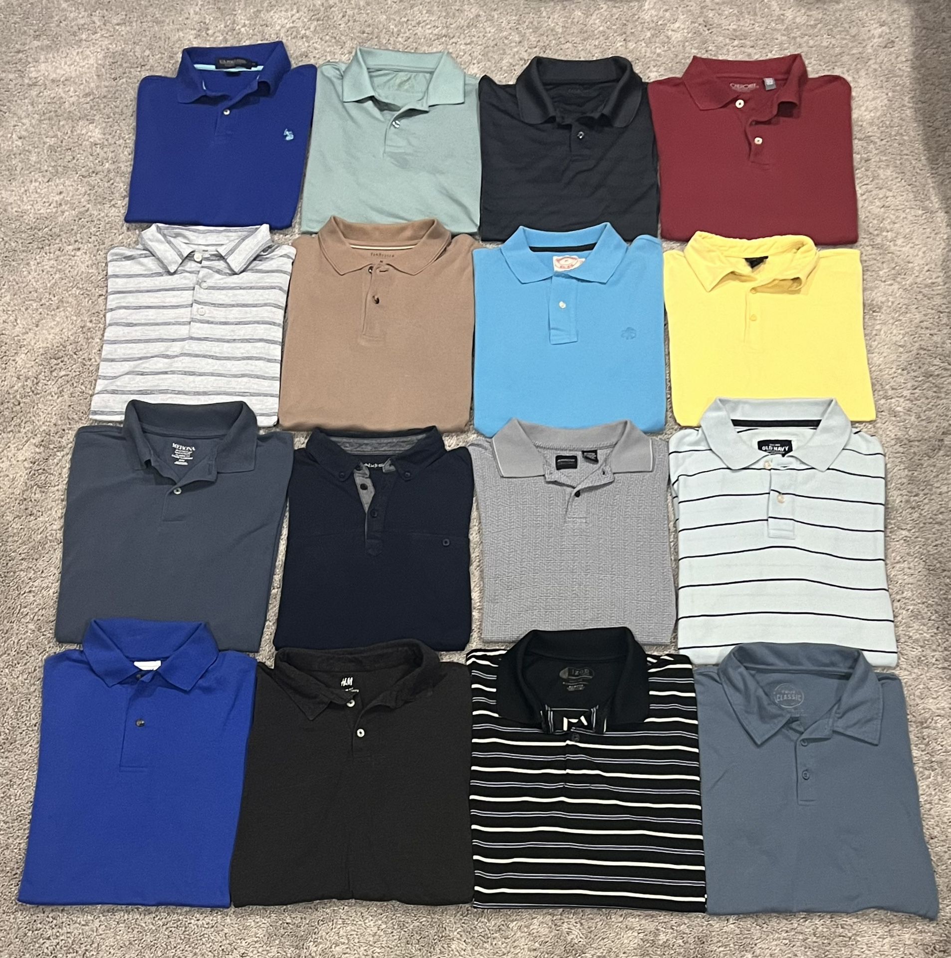 Lot of Qty 21 Men’s Size Medium Short Sleeve Casual Polo Shirts Various Color & Brands in Classic and Mesh Style
