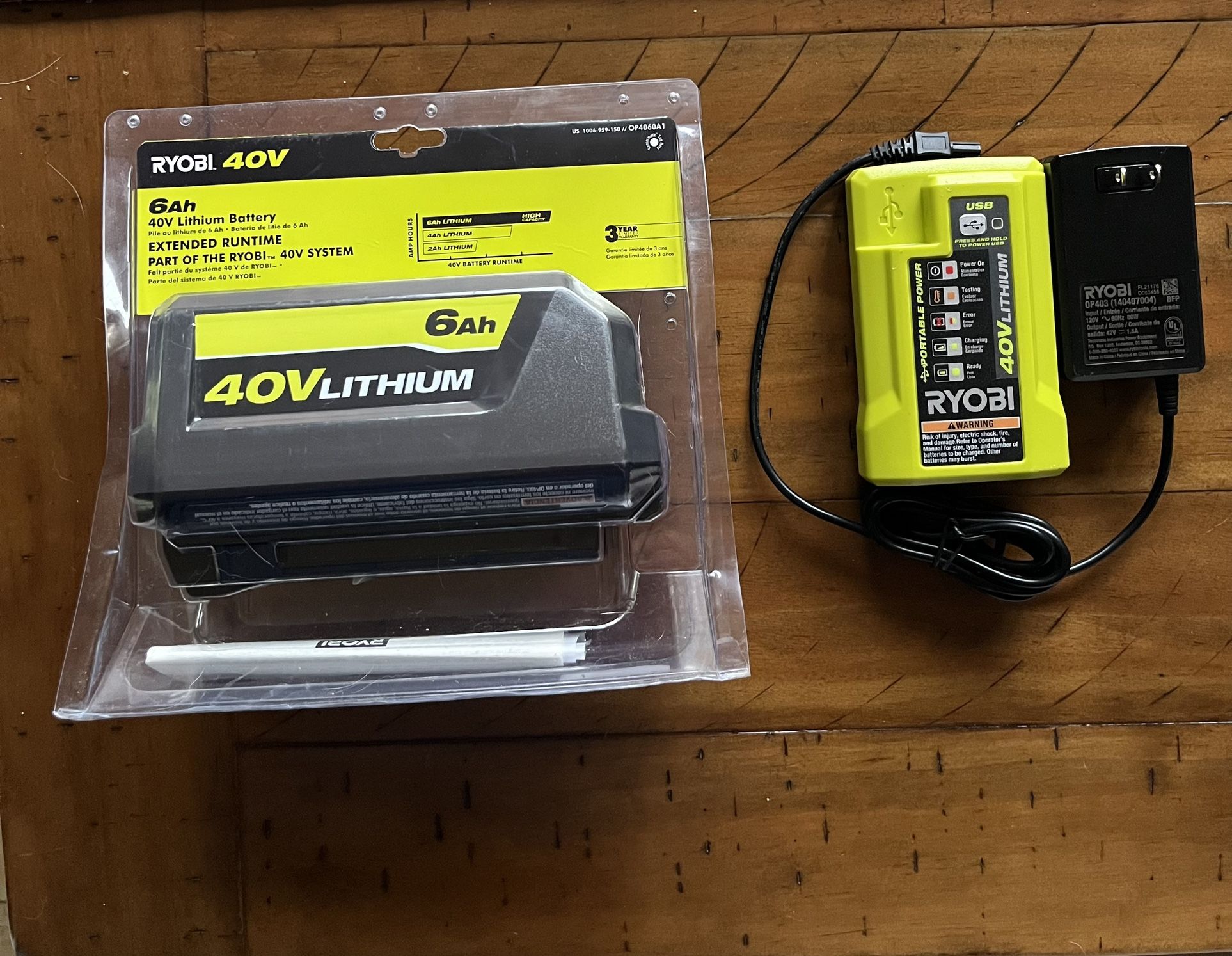 Ryobi 40 Volt 6Ah Battery + Portable Charger BRAND NEW