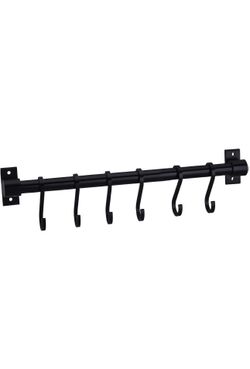 Kitchen Utensil Rack with 6 Hooks, Wall Mounted Rail Wrought Iron Hanging
