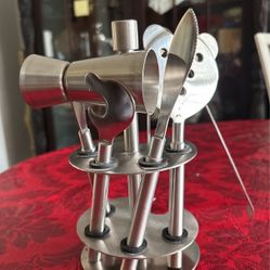 Stainless Steel Cocktail Bar Set With Stand (6 Pieces)