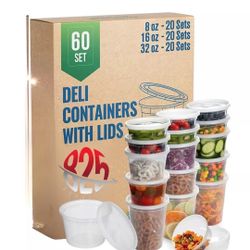 : “60-Pack Deli Containers with Lids – Assorted Sizes (8 oz, 16 oz, 32 oz)” 