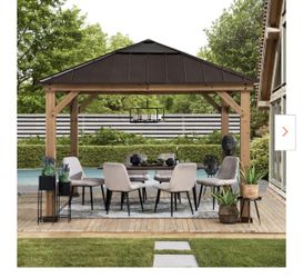 New 11-ft x 11-ft Black Wood Square Gazebo with Steel Roof