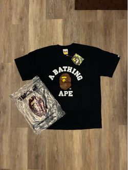 BAPE black t-shirt with white text