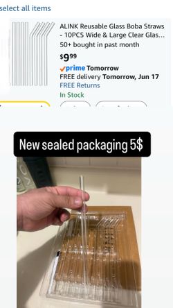 8 Reusable Glass Straws -x 10mm and 9" x 10mm, Clear Glass Drinking Straws for Smoothies, Milkshake, Coffee, Juice, Cocktails, Each Size Including 2 C
