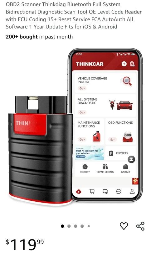 OBD2 Scanner Thinkdiag Bluetooth Full System Bidirectional Diagnostic Scan Tool OE Level Code Reader with ECU Coding 15+ Reset Service FCA AutoAuth Al