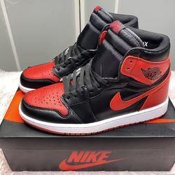 NIKE JORDAN 1 HIGH BRED BANNED BLACK RED NEW SNEAKERS SHOES SIZE 7.5 MEN 9 WOMEN 40.5 A5