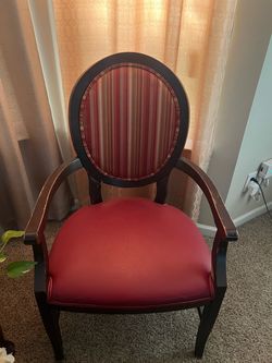 Dark Wood Accent Armchair with Red Upholstery