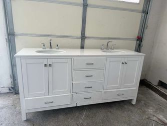 White Double Sink Bathroom  Vanity 70”