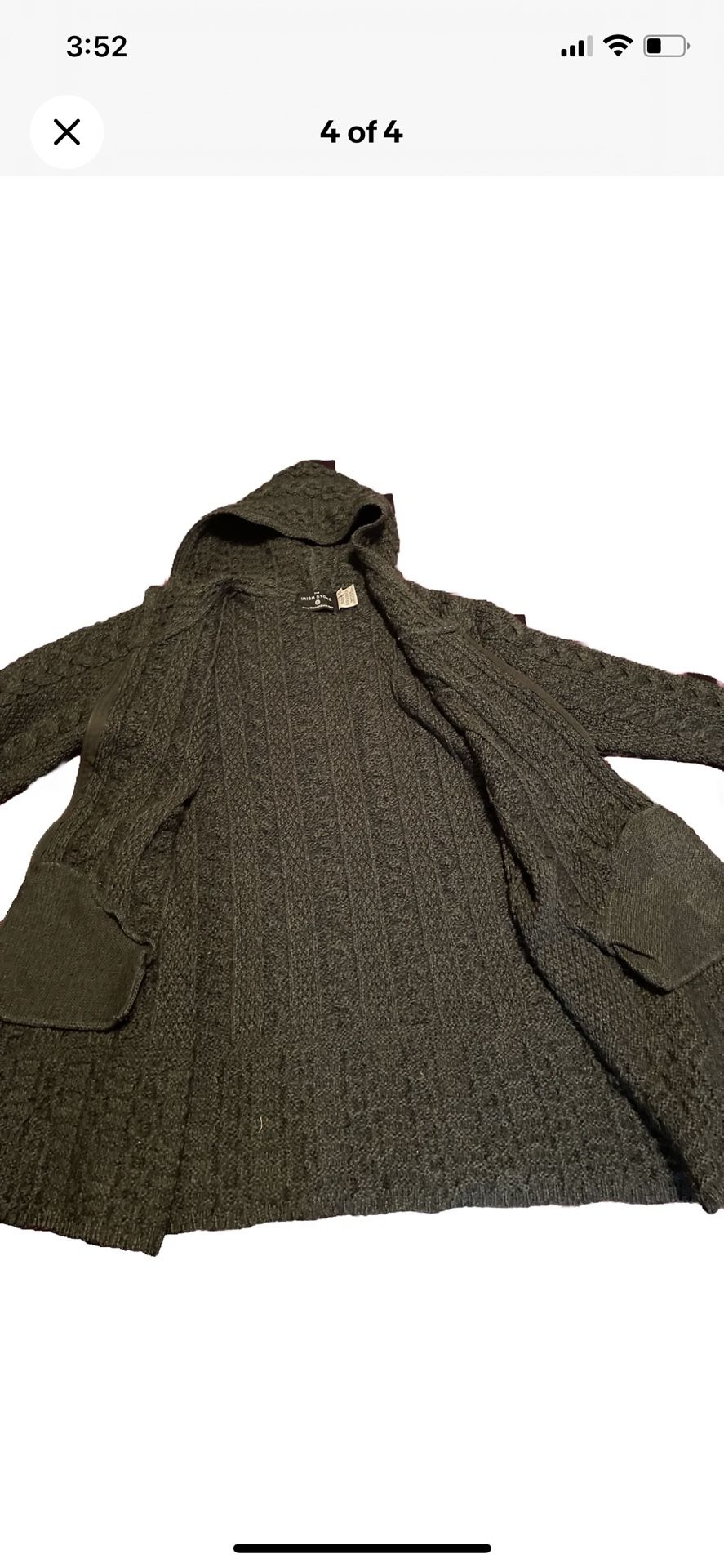 The Irish Store Dark Green Merino Wool Green Sweater Size Small Cable Knit