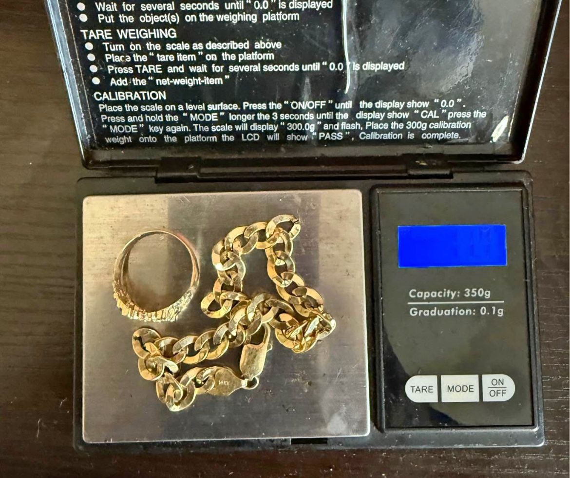 14k Gold Cuban Link Bracelet And Nugget Ring