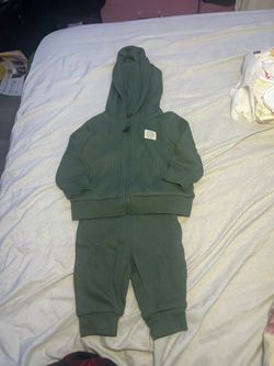 Carter's Baby Boy 3M Outfit - Green Waffle Hoodie & Pants Set - Like New