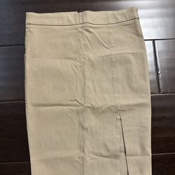 Tan Pencil Skirt With Side Slit And Zipper On Back - S