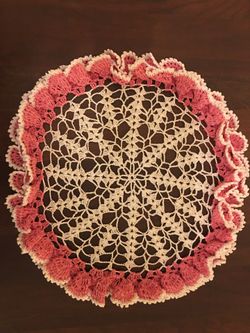 One Adorable & Detailed Handmade Pink &White Doily In Perfect Condition!