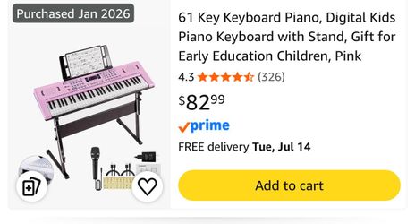 61 key, Pink, digital keyboard piano for kids