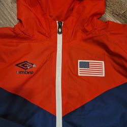 NWT Red & Blue UMBRO Soccer USA Zippered Hooded Windbreaker Style Jacket Coat Youth Size XL 18