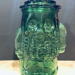 Vintage Mr Peanut Green Glass Jar