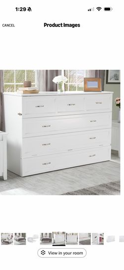 White Queen wood Murphy bed cabinet with storage.