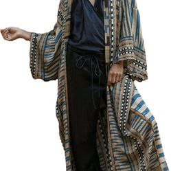 Women Cardigan with Belt Beach Blouse Long Beach Kimono Robe Cover ups lace up Loose Kimono Duster