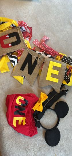 Mickey Mouse 1 year old high chair banner