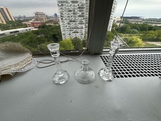Clear Crystal Glass Candlestick Holders Set of 3