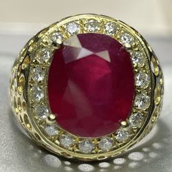 14k Yellow Gold Ruby Diamond Men’s Ring