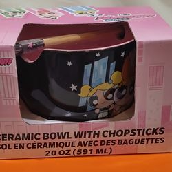 Powderpuff Girls Ceramic Bowl With Chopsticks 