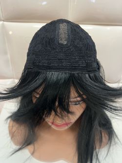 Synthetic hair wig-brand new $50-black color-cosplay costume dress up Halloween-Peluca negra nueva con fleco
