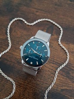 NEW Limited Edition Designer Men's Watch & Macy's Italian Solid Sterling Silver Chain  (Retail $179.99)