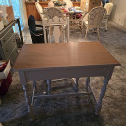 Painted Wood Desk And Matching Chair.