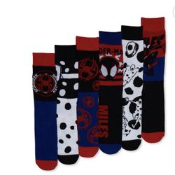 Spider-Verse Men's casual crew Socks, 6-Pack fits shoe size 8-12.  (X)