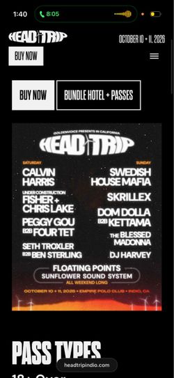 Headtrip vip ticket and shuttle pass