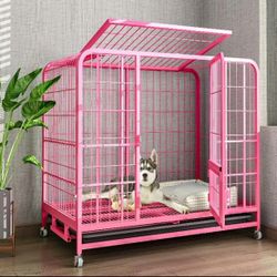 Pet Dog Cage Crate Kennel Cat Collapsible Large Metal Cages w/ 4 Wheels & Tray